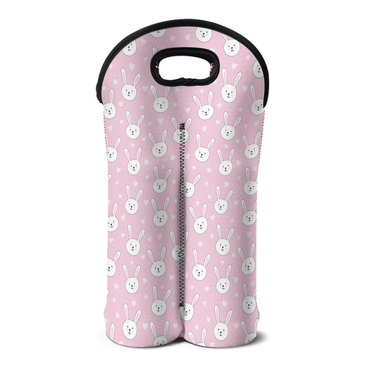 Pink Rabbit Pattern Print Double Neoprene Wine Tote
