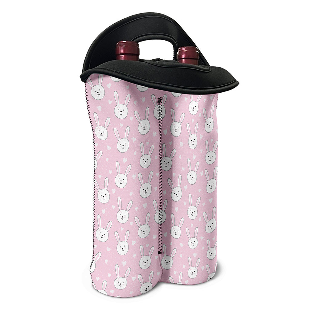 Pink Rabbit Pattern Print Double Neoprene Wine Tote