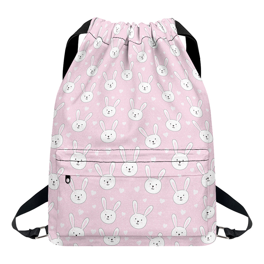 Pink Rabbit Pattern Print Drawstring Backpack