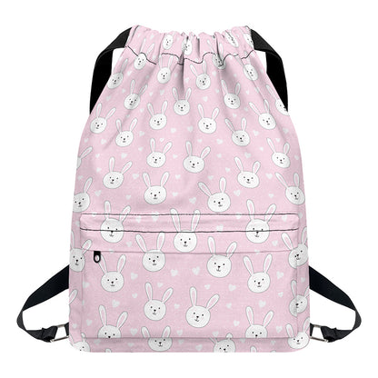 Pink Rabbit Pattern Print Drawstring Backpack