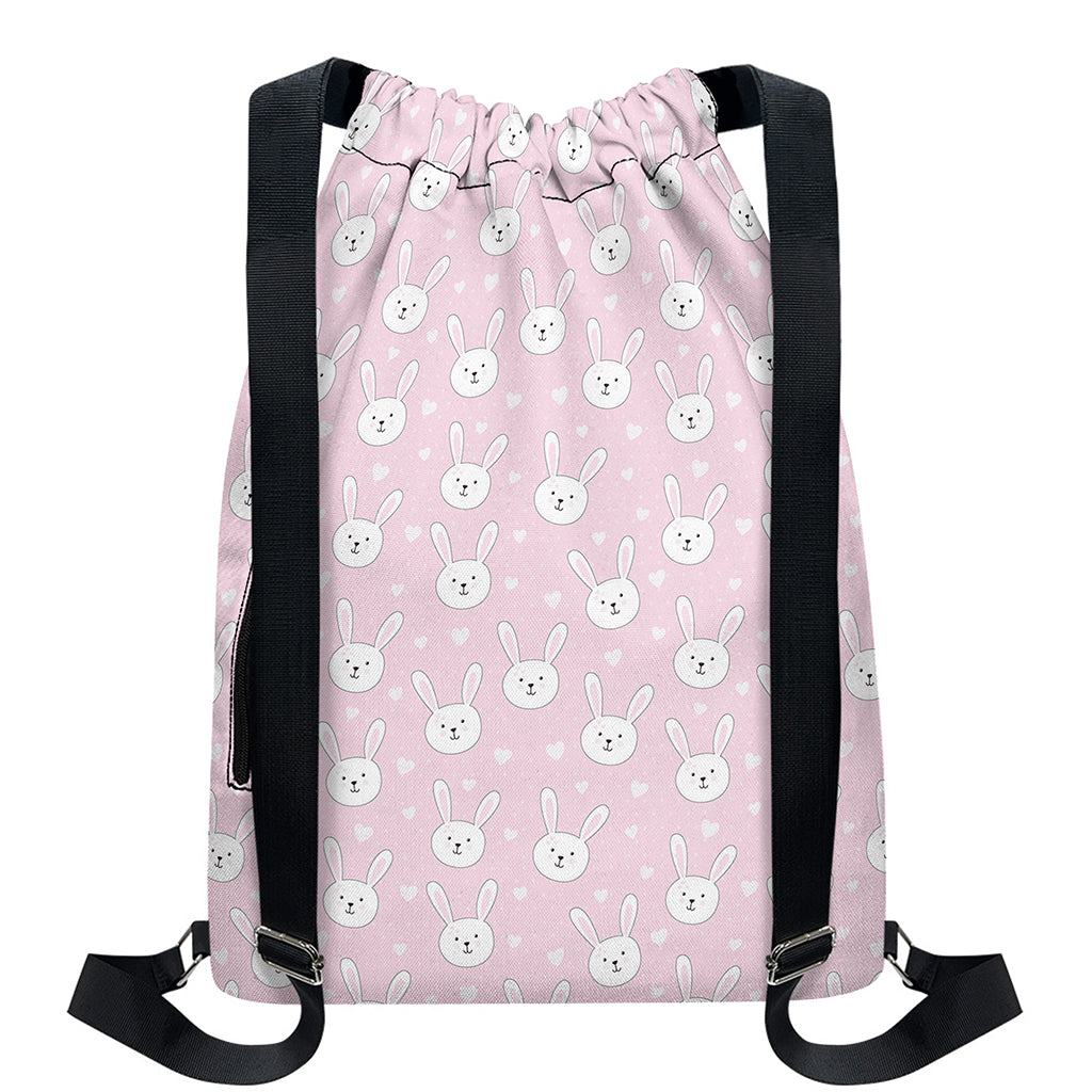 Pink Rabbit Pattern Print Drawstring Backpack