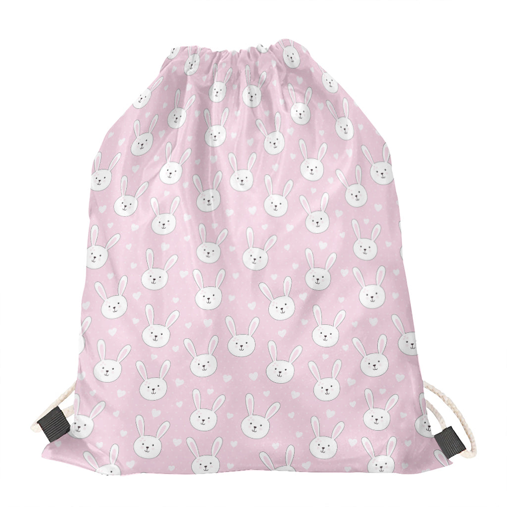 Pink Rabbit Pattern Print Drawstring Bag
