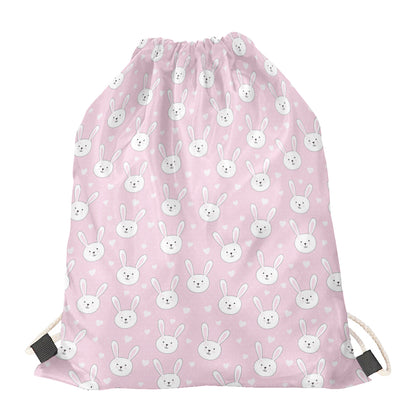 Pink Rabbit Pattern Print Drawstring Bag