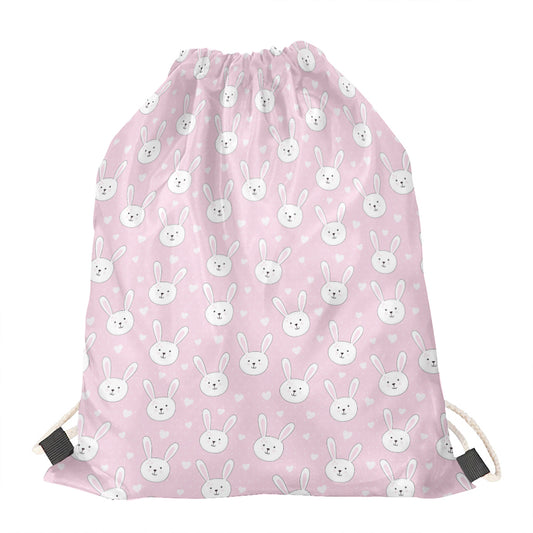 Pink Rabbit Pattern Print Drawstring Bag
