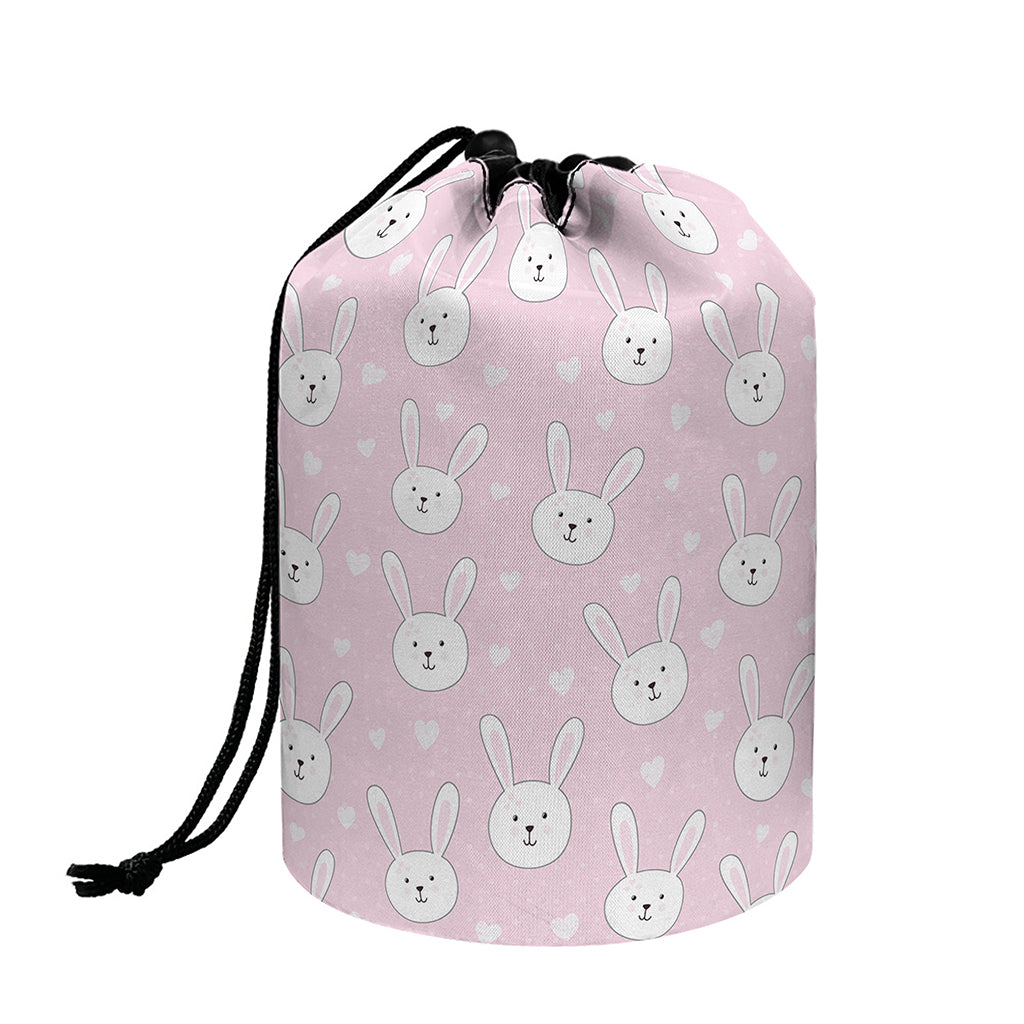 Pink Rabbit Pattern Print Drawstring Makeup Bag