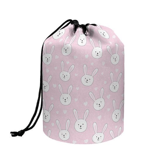 Pink Rabbit Pattern Print Drawstring Makeup Bag