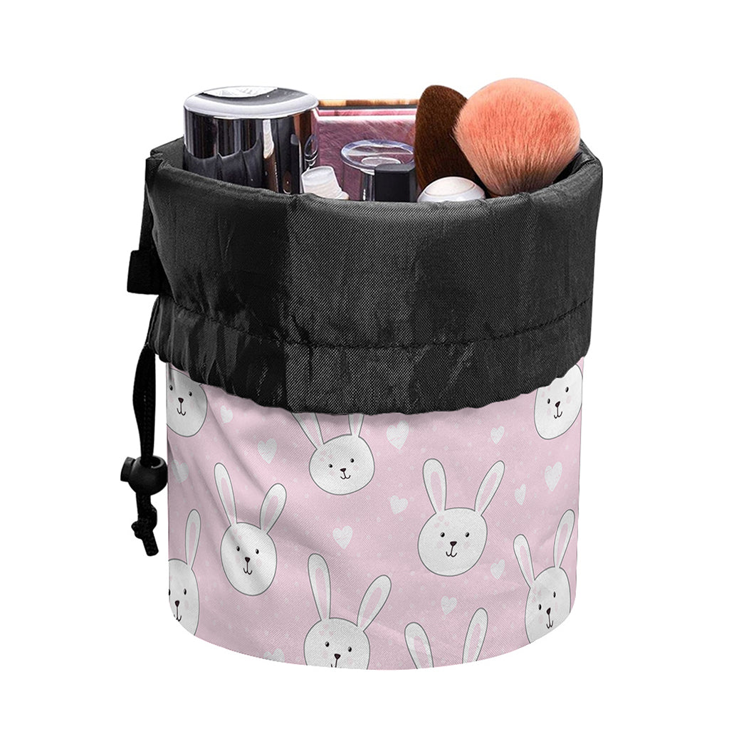 Pink Rabbit Pattern Print Drawstring Makeup Bag