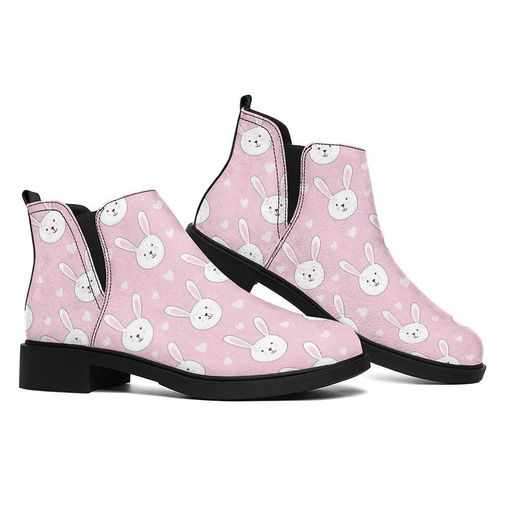 Pink Rabbit Pattern Print Flat Ankle Boots