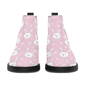 Pink Rabbit Pattern Print Flat Ankle Boots