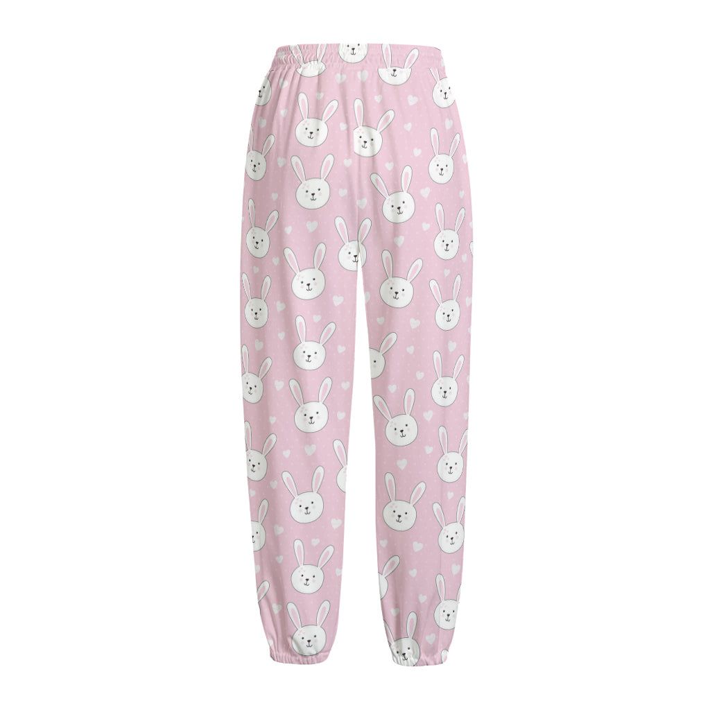 Pink Rabbit Pattern Print Fleece Lined Knit Pants