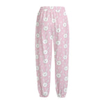 Pink Rabbit Pattern Print Fleece Lined Knit Pants