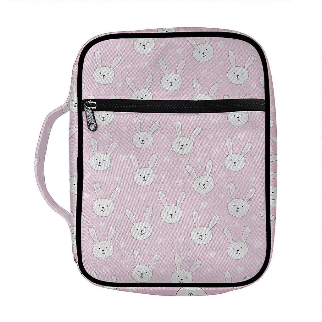 Pink Rabbit Pattern Print Front Pocket Bible Bag