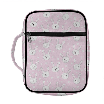 Pink Rabbit Pattern Print Front Pocket Bible Bag