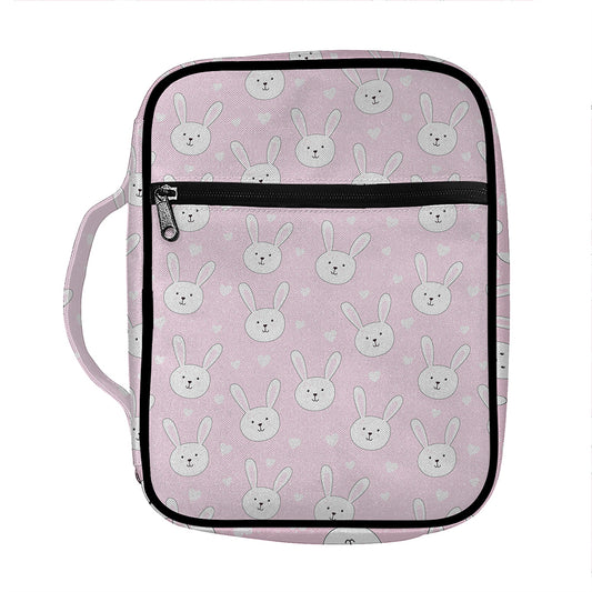 Pink Rabbit Pattern Print Front Pocket Bible Bag