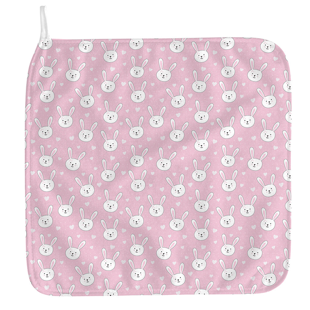 Pink Rabbit Pattern Print Hand Towel