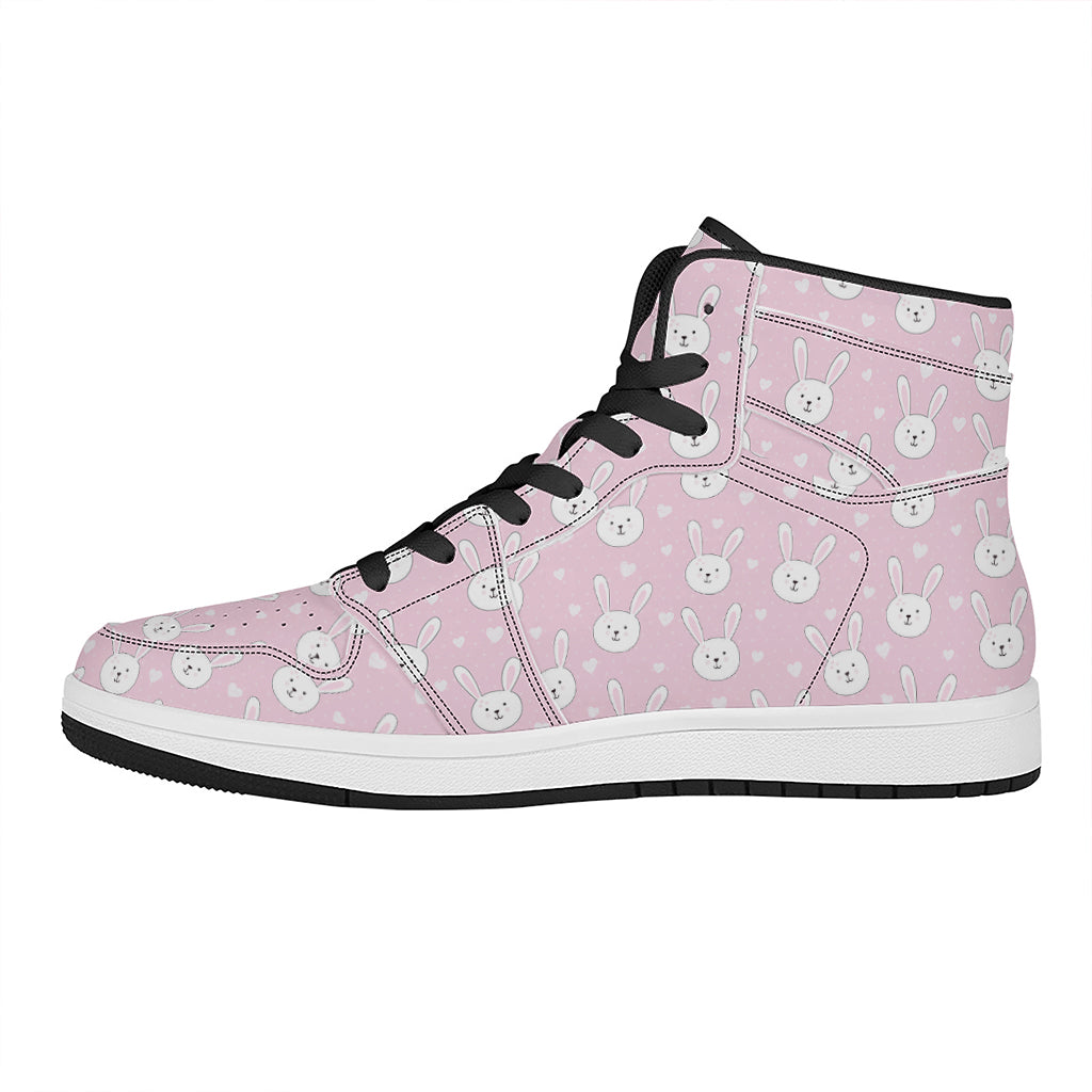 Pink Rabbit Pattern Print High Top Leather Sneakers