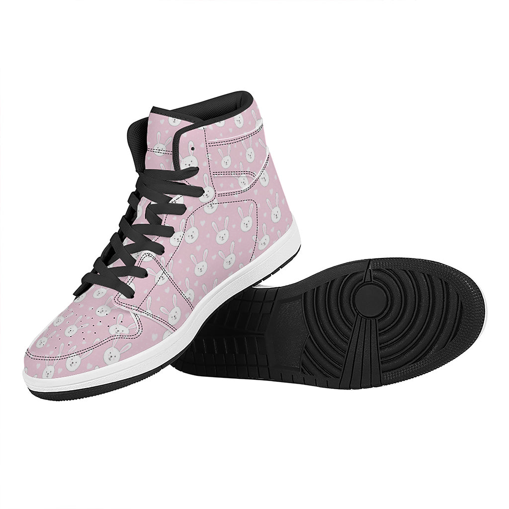 Pink Rabbit Pattern Print High Top Leather Sneakers