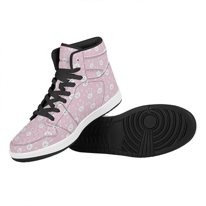 Pink Rabbit Pattern Print High Top Leather Sneakers