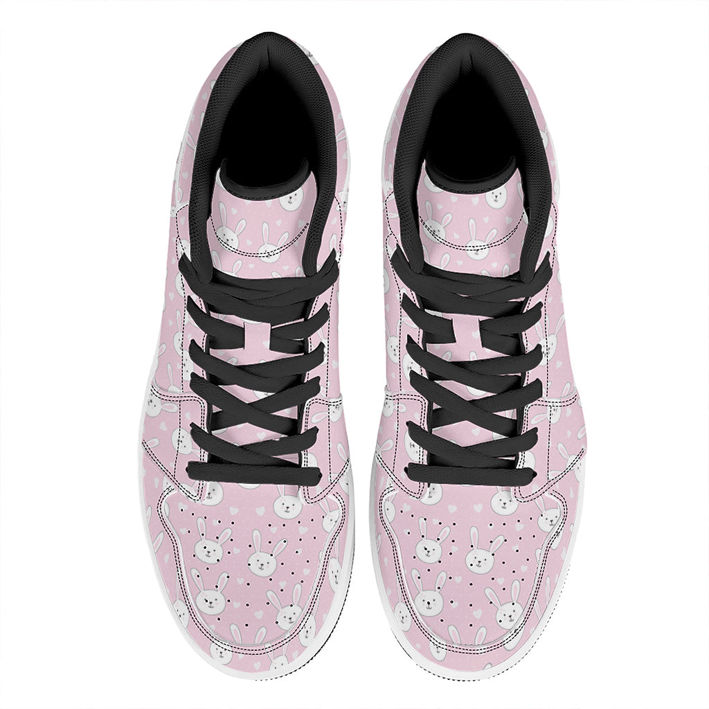 Pink Rabbit Pattern Print High Top Leather Sneakers