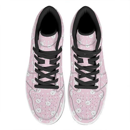 Pink Rabbit Pattern Print High Top Leather Sneakers