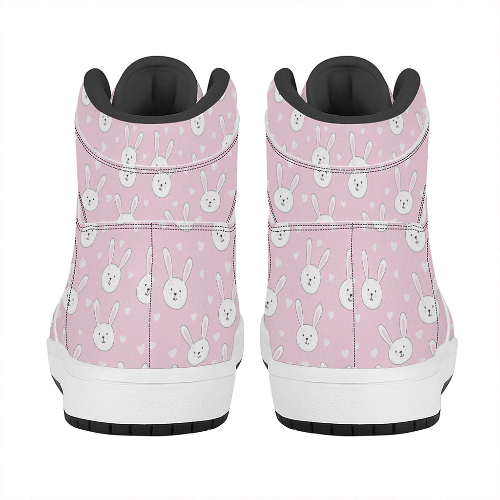 Pink Rabbit Pattern Print High Top Leather Sneakers