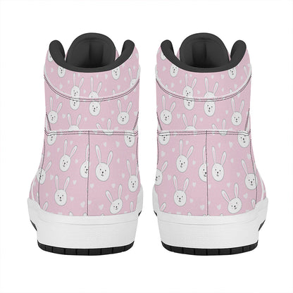 Pink Rabbit Pattern Print High Top Leather Sneakers
