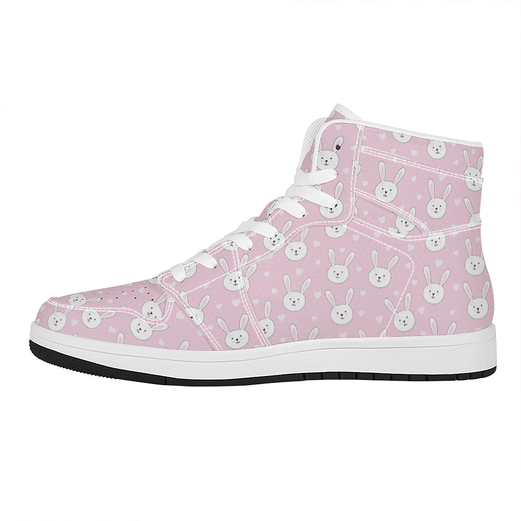 Pink Rabbit Pattern Print High Top Leather Sneakers