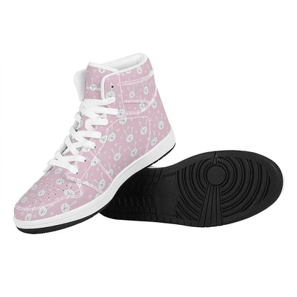 Pink Rabbit Pattern Print High Top Leather Sneakers