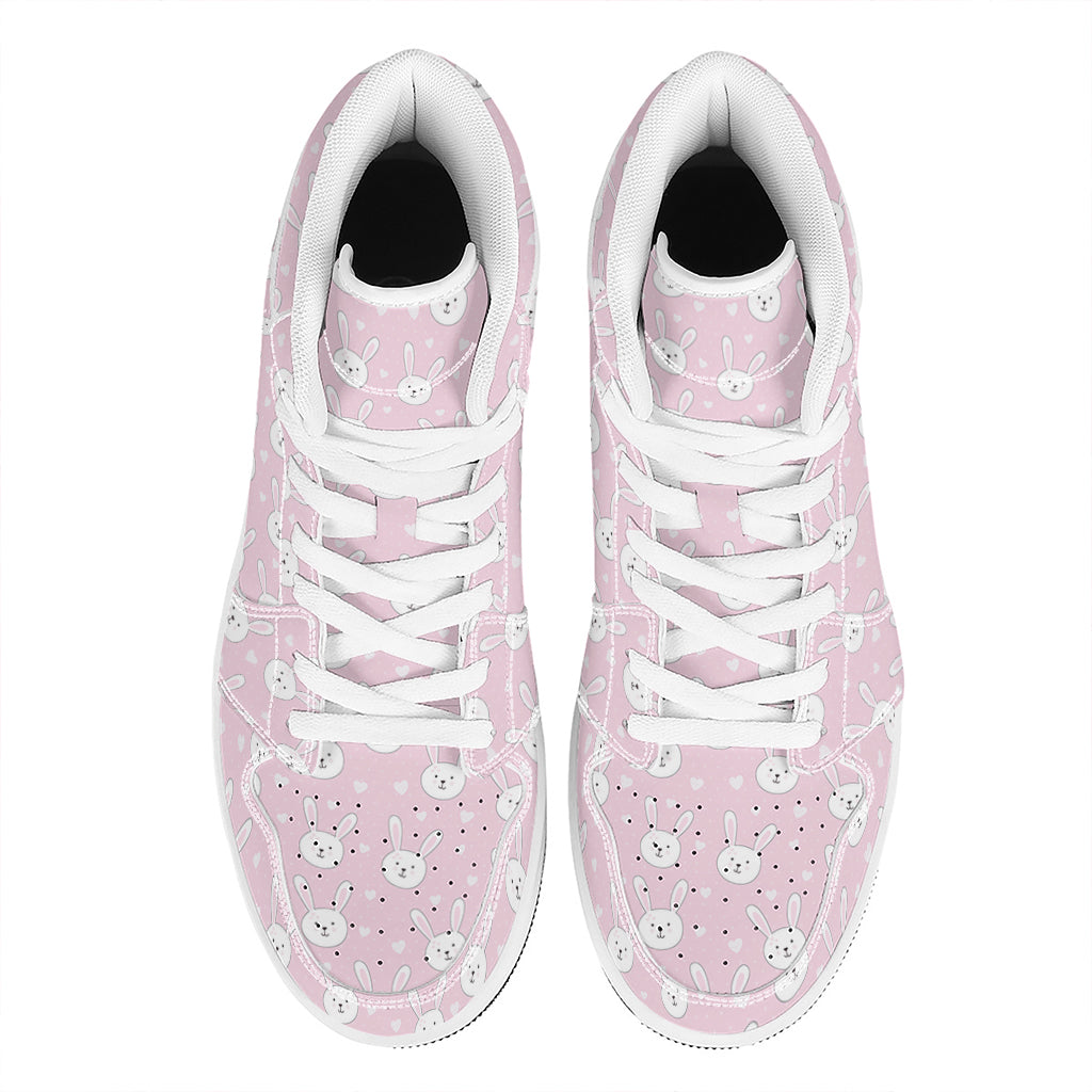 Pink Rabbit Pattern Print High Top Leather Sneakers