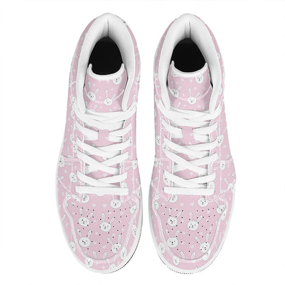 Pink Rabbit Pattern Print High Top Leather Sneakers