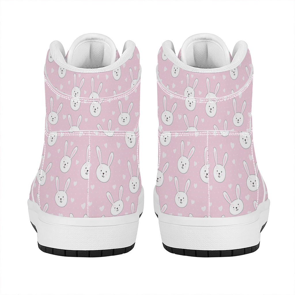 Pink Rabbit Pattern Print High Top Leather Sneakers