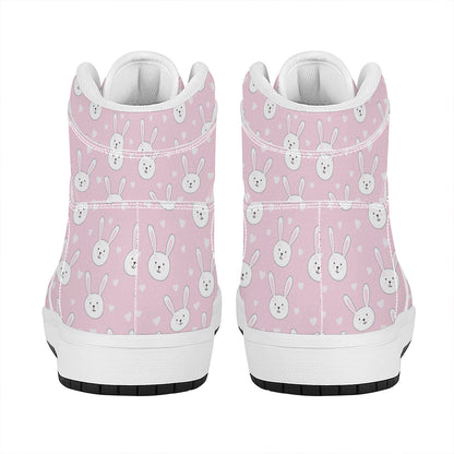 Pink Rabbit Pattern Print High Top Leather Sneakers