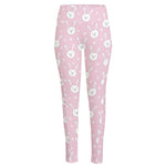 Pink Rabbit Pattern Print High-Waisted Pocket Leggings