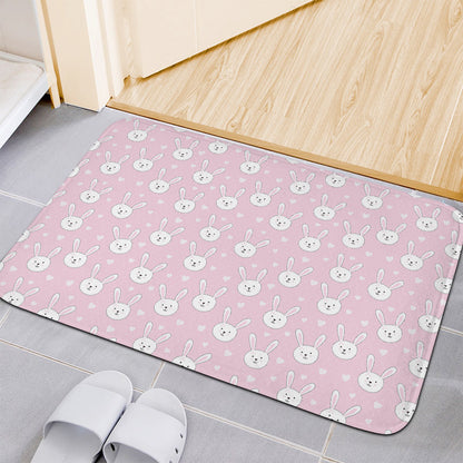 Pink Rabbit Pattern Print Indoor Door Mat