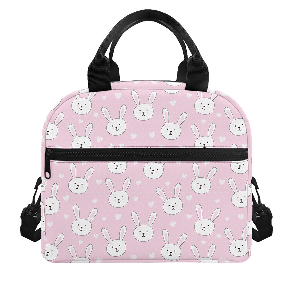 Pink Rabbit Pattern Print Insulated Lunch Bag
