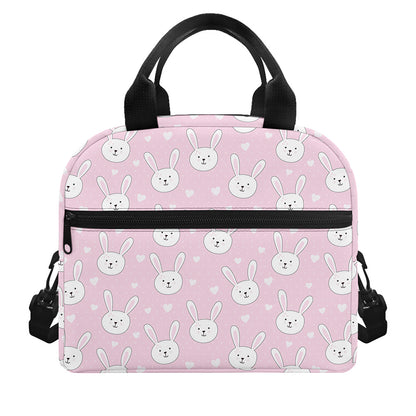 Pink Rabbit Pattern Print Insulated Lunch Bag