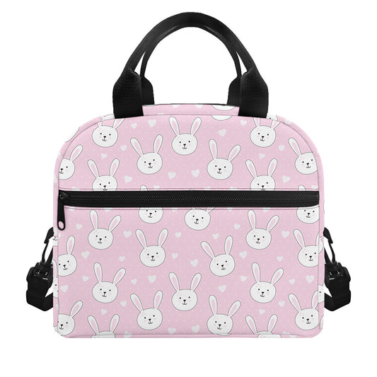 Pink Rabbit Pattern Print Insulated Lunch Bag
