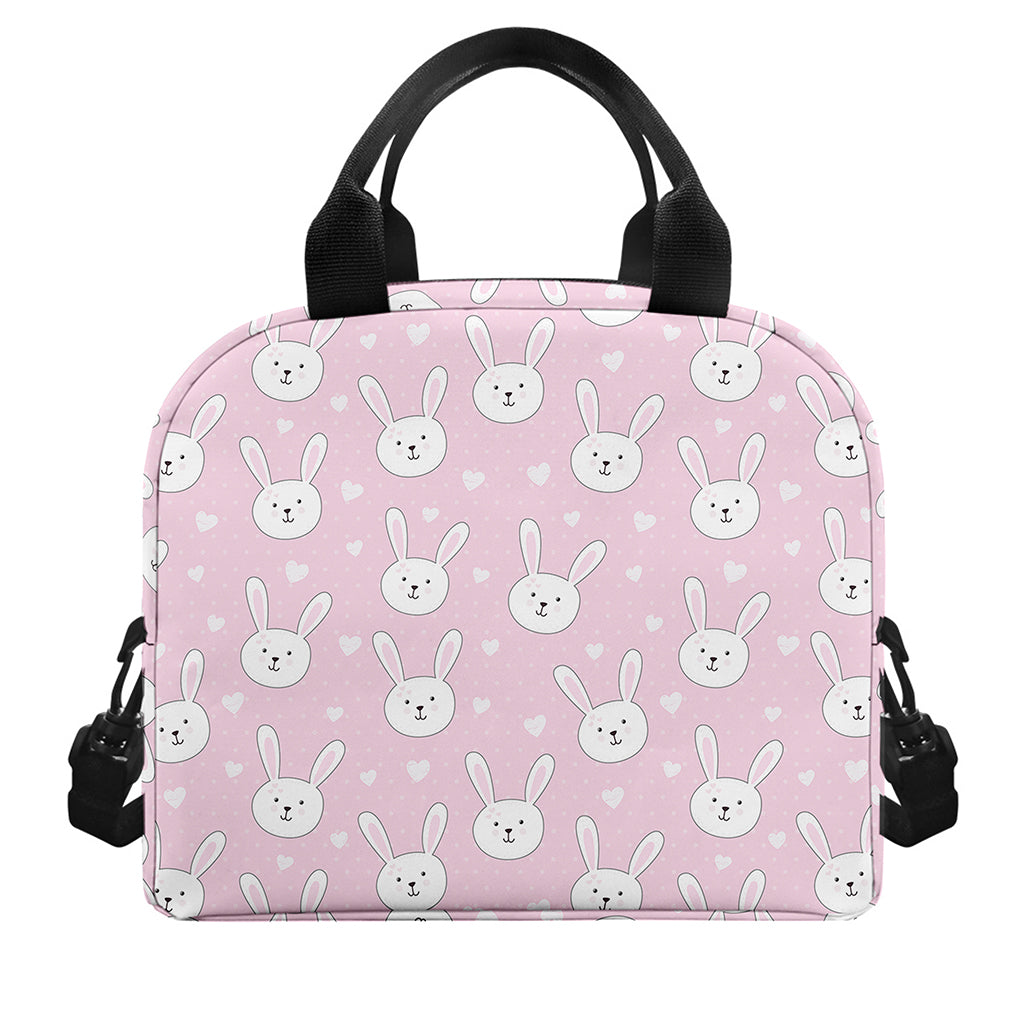 Pink Rabbit Pattern Print Insulated Lunch Bag