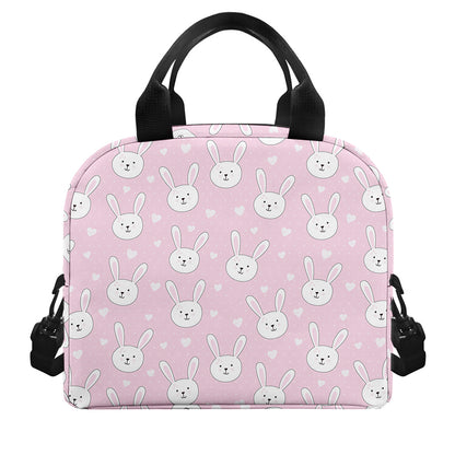 Pink Rabbit Pattern Print Insulated Lunch Bag