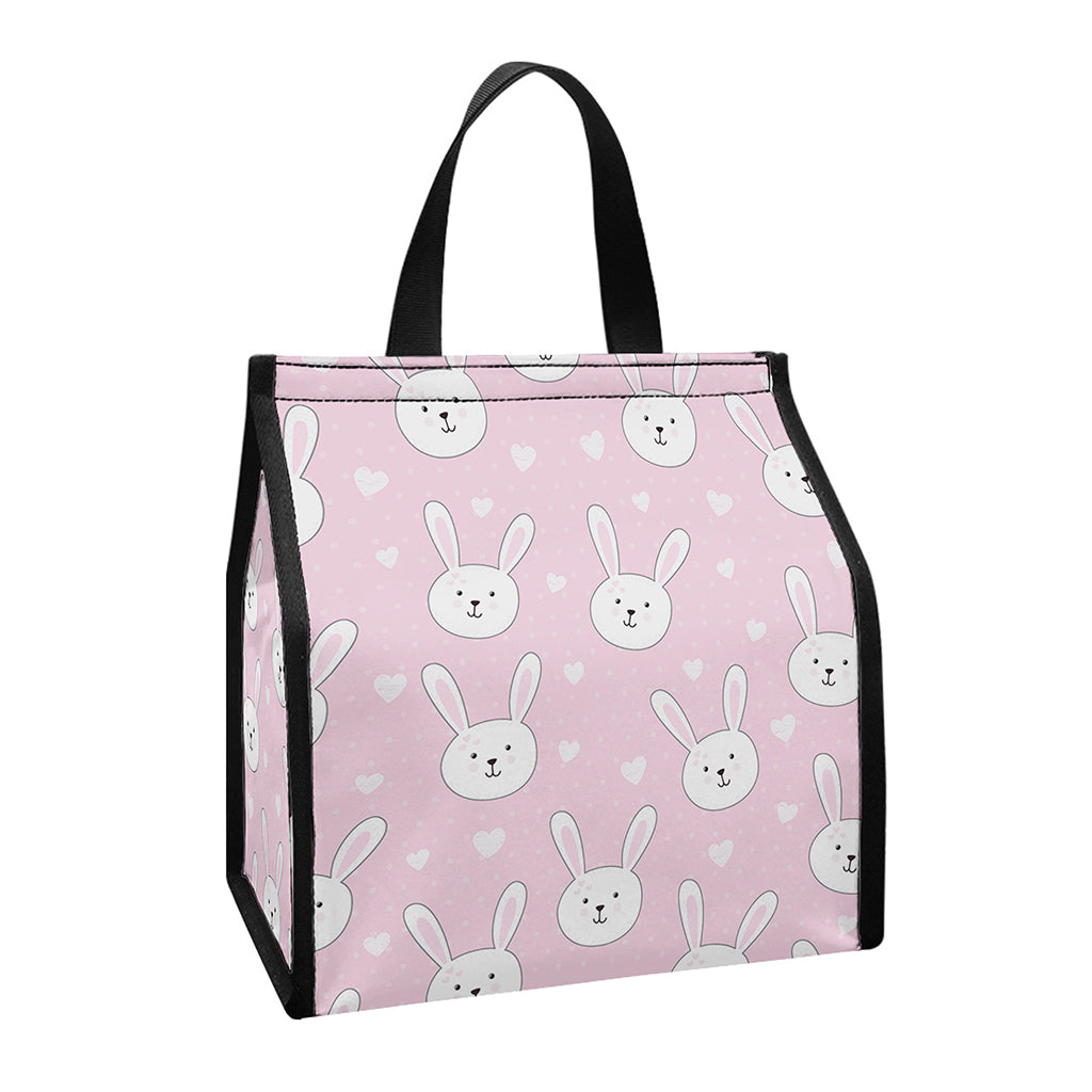 Pink Rabbit Pattern Print Insulated Lunch Tote