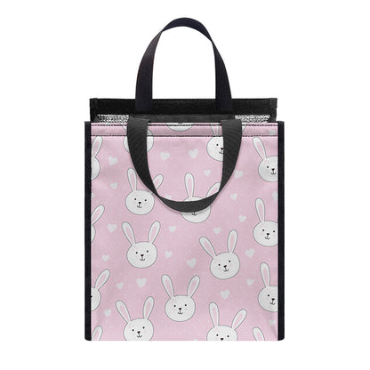 Pink Rabbit Pattern Print Insulated Lunch Tote
