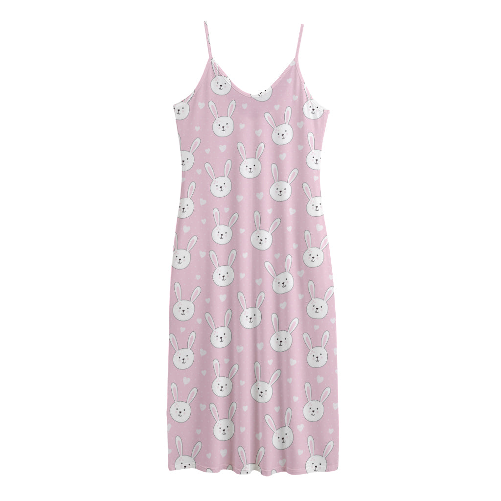 Pink Rabbit Pattern Print Jersey Midi Cami Dress