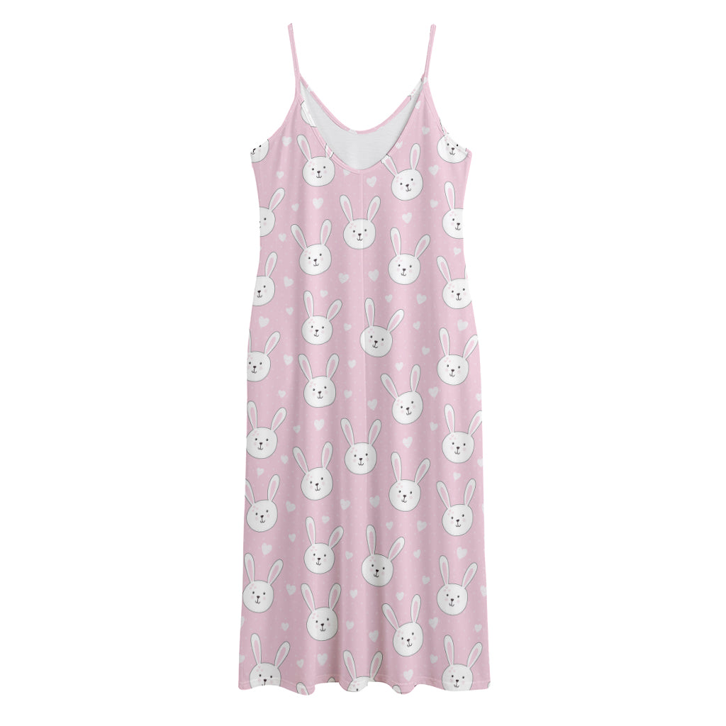 Pink Rabbit Pattern Print Jersey Midi Cami Dress