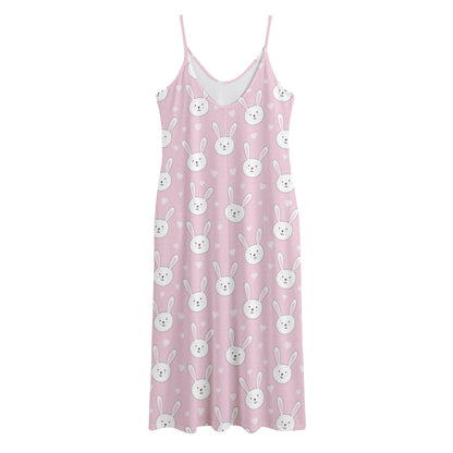Pink Rabbit Pattern Print Jersey Midi Cami Dress