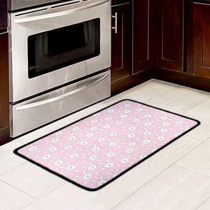 Pink Rabbit Pattern Print Kitchen Mat