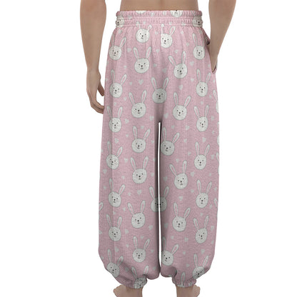 Pink Rabbit Pattern Print Lantern Pants