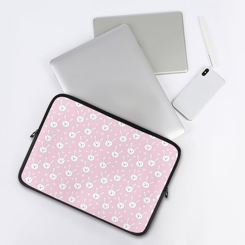 Pink Rabbit Pattern Print Laptop Sleeve
