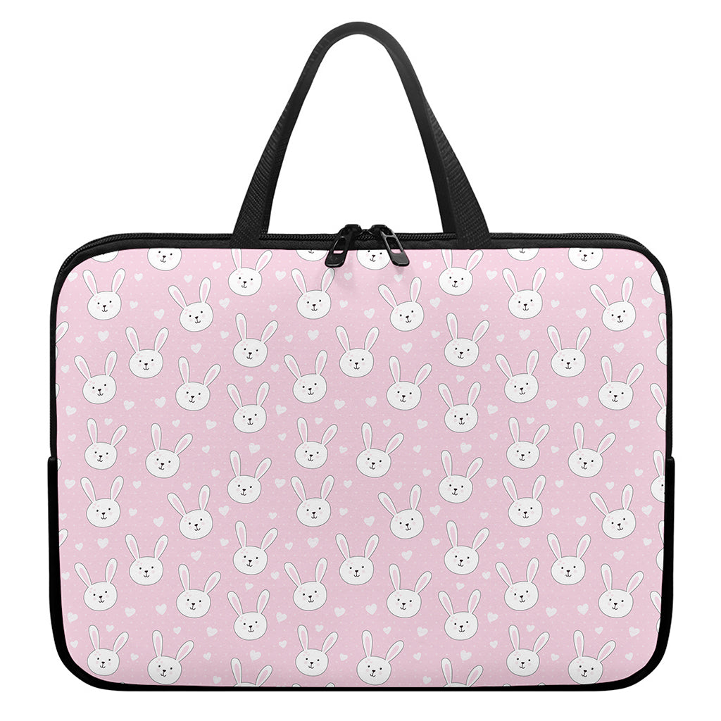 Pink Rabbit Pattern Print Laptop Sleeve With Handle