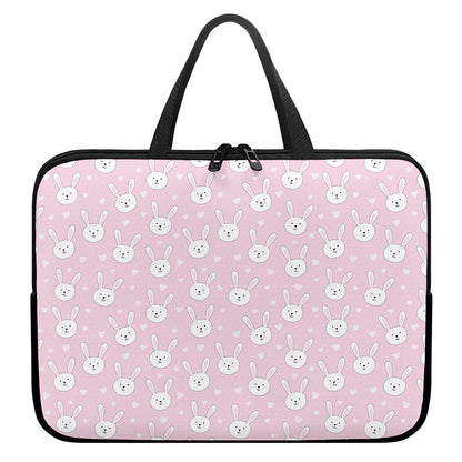 Pink Rabbit Pattern Print Laptop Sleeve With Handle