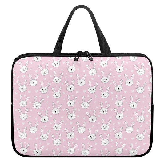 Pink Rabbit Pattern Print Laptop Sleeve With Handle